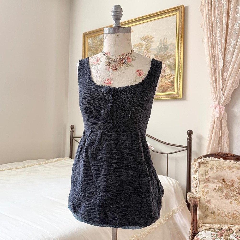 Crochet Babydoll top  INC size medium black crochet knit babydoll